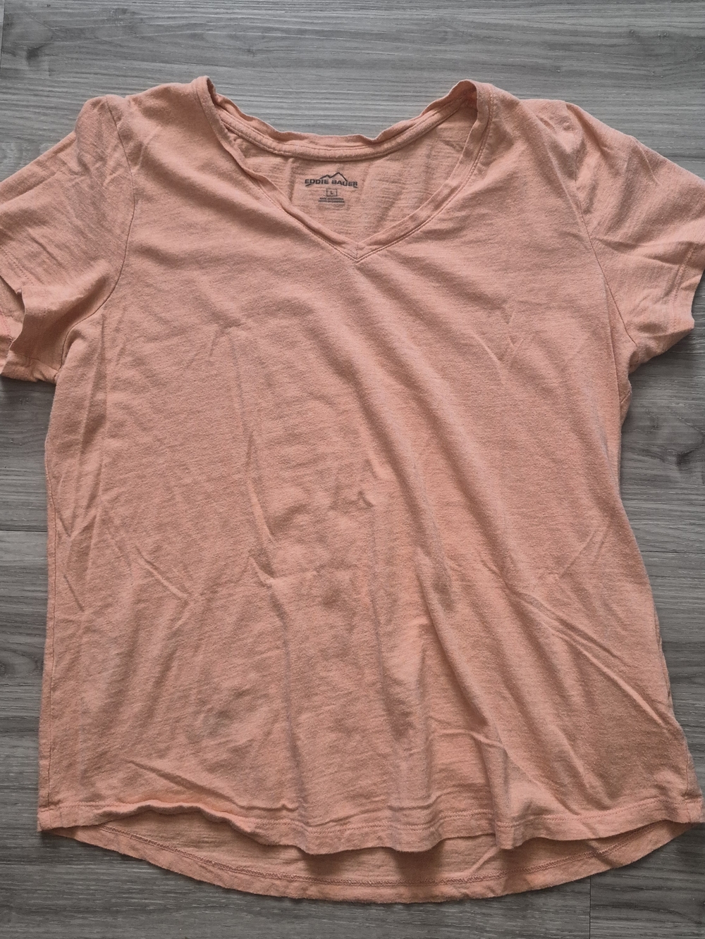 Eddie Bauer Light Peach V-Neck Short Sleeve Tee